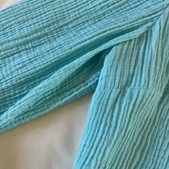 Chicos Blue Gauzy Cotton Collared Blouse Sz 2 / L Casual Preppy Cruise Vacation - Picture 3 of 8